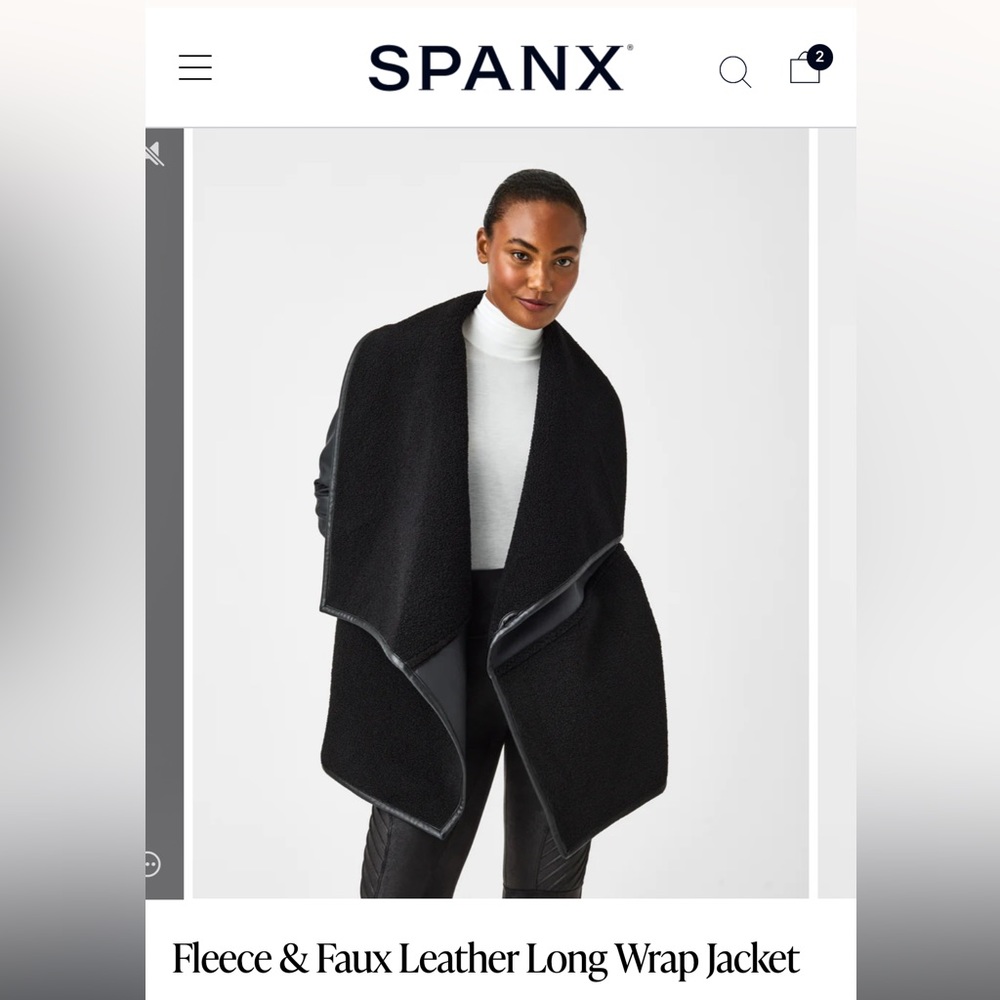 NWT SPANX FLEECE AND FAUX LEATHER LONG WRAP JACKET 🔥SOLD OUT🔥